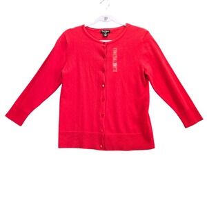 Nue Options Petite Flame Red Button Front Cardigan Sweater PM 45750 667